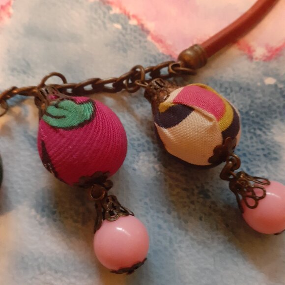 Boho Necklace With Fabric Covered Beads - Picture 5 of 6